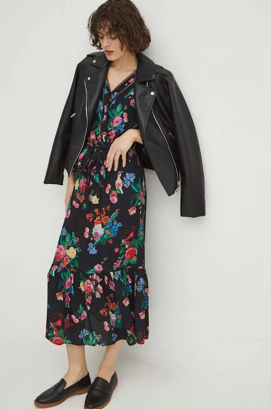 Sukienka damska midi w kwiaty kolor czarny czarny