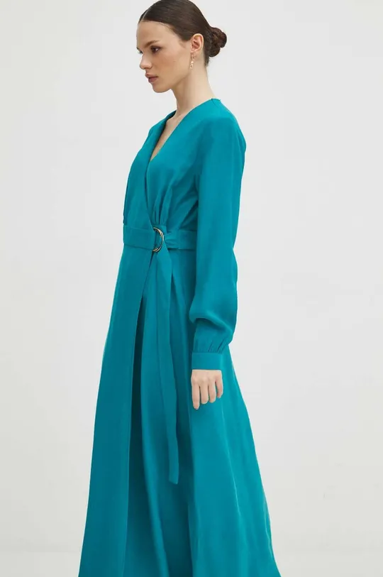 Sukienka damska z paskiem midi gładka kolor zielony 90 % Wiskoza, 10 % Poliester