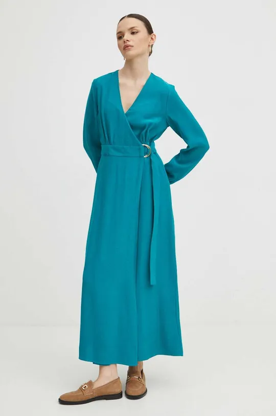 turkusowy Sukienka damska midi gładka kolor zielony Damski
