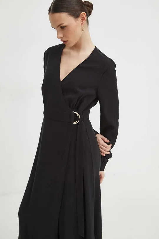 Sukienka damska midi gładka kolor czarny czarny