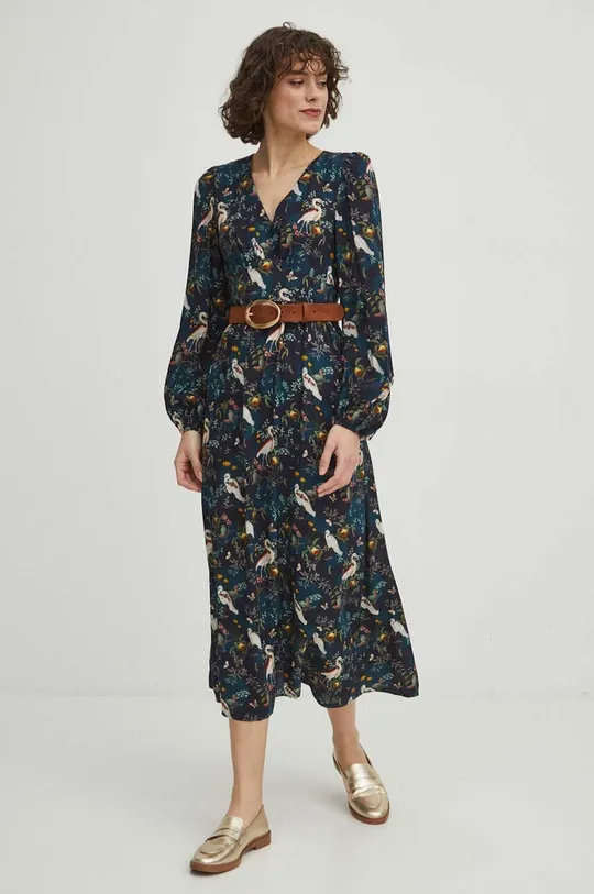 Šaty dámska midi z kolekcie Graphics Series tyrkysová farba <p>100 % Viskóza</p>