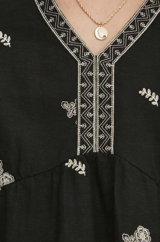 Šaty dámské midi ze směsi lnu černá barva Dámský