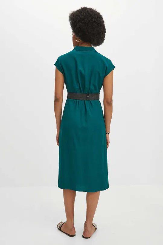 Sukienka z domieszką lnu damska midi gładka kolor zielony 71 % Wiskoza, 16 % Len, 13 % Bawełna