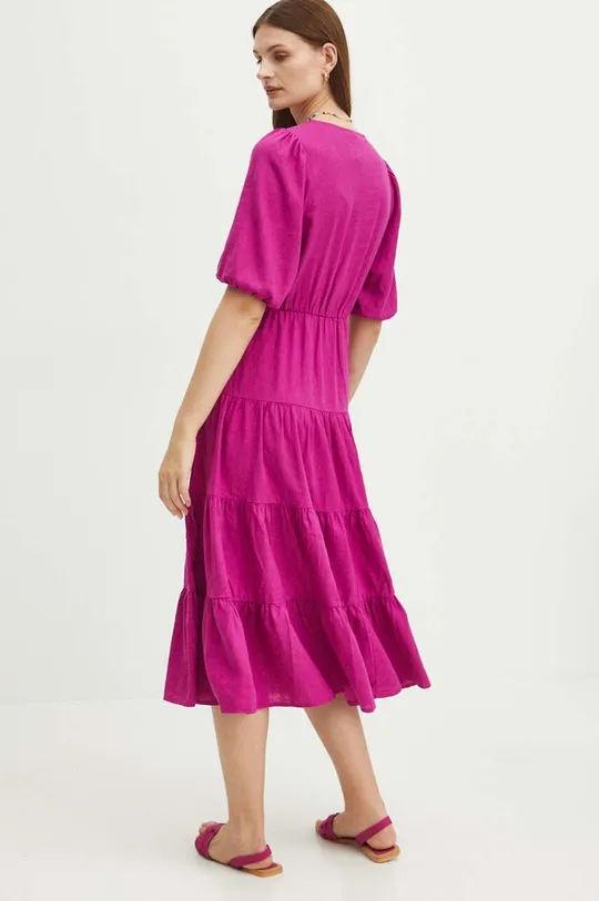Sukienka lniana damska midi gładka kolor różowy 55 % Len, 45 % Wiskoza