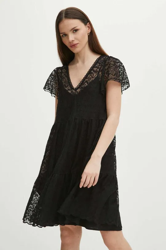 czarny Sukienka mini z koronkowego materiału kolor czarny Damski