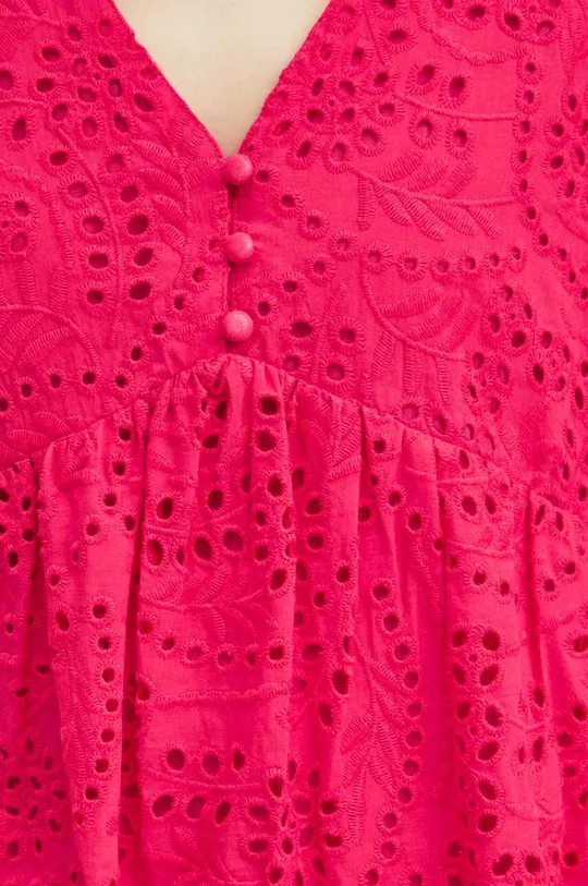 Sukienka bawełniana damska mini ażurowa kolor różowy Damski