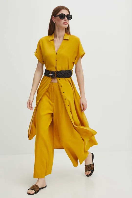 Sukienka damska midi gładka kolor żółty żółty