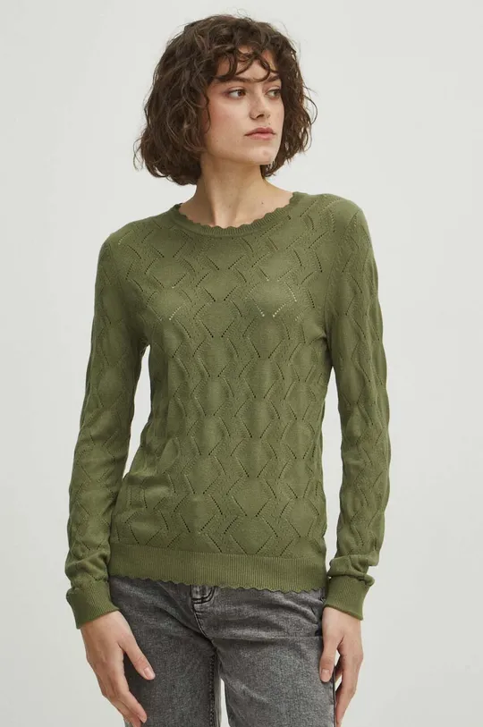 zielony Sweter damski ażurowy kolor zielony Damski