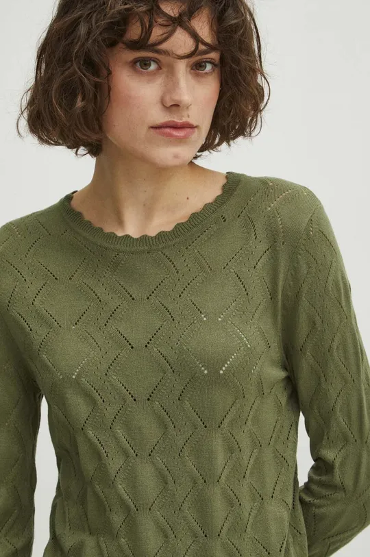 zielony Sweter damski ażurowy kolor zielony