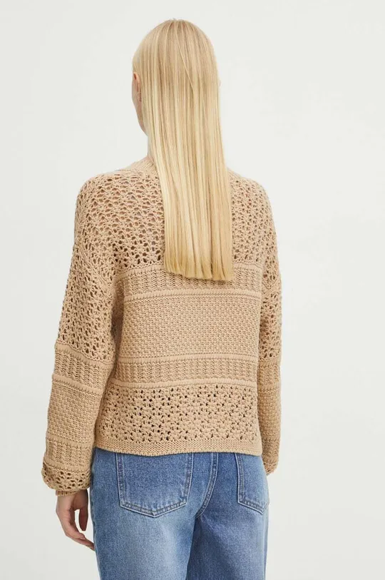 Sweter damski ażurowy kolor beżowy 50 % Akryl, 50 % Bawełna