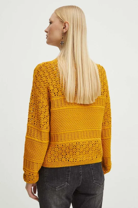 Sweter damski ażurowy kolor żółty 50 % Akryl, 50 % Bawełna