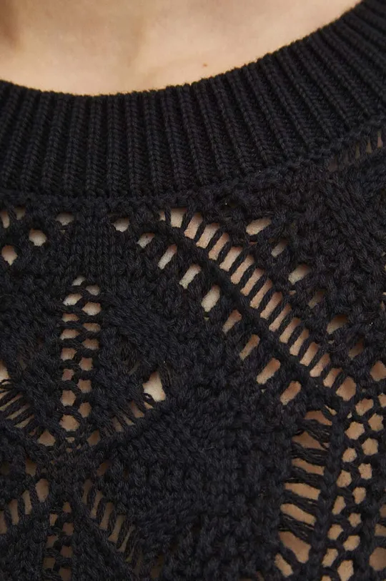 Sweter bawełniany damski ażurowy kolor czarny Damski