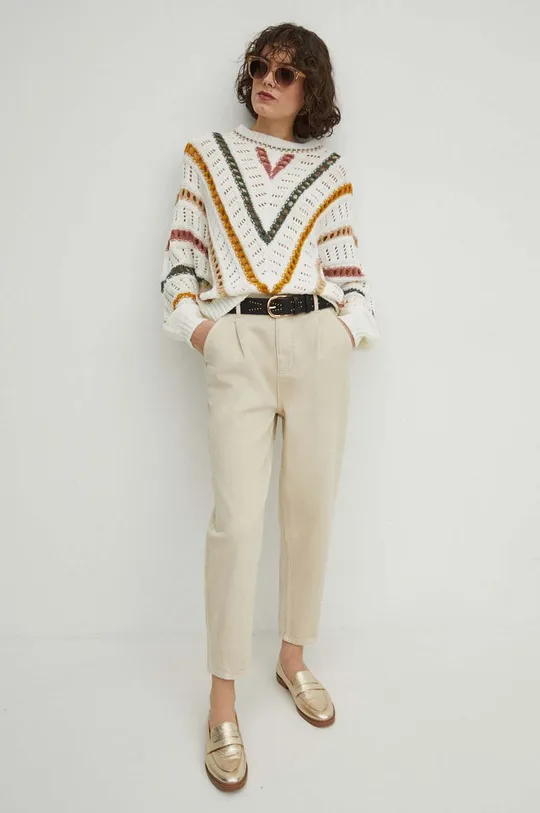Sweter damski ażurowy kolor beżowy beżowy