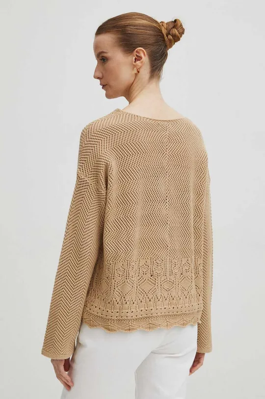 Sweter damski ażurowy kolor beżowy 50 % Bawełna, 50 % Akryl