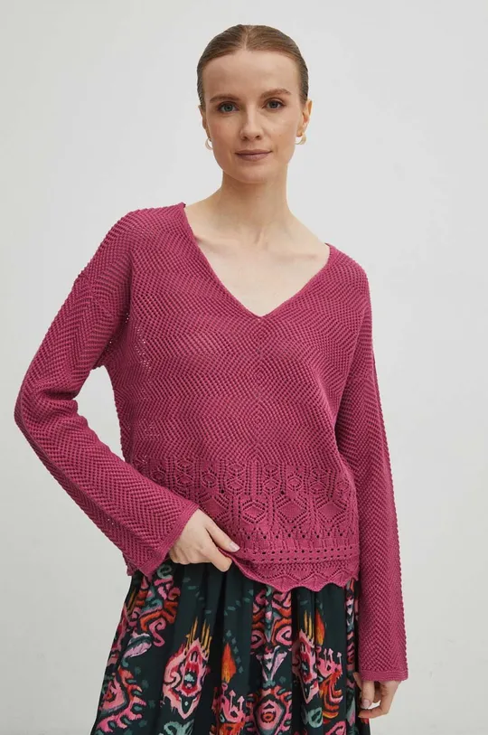 różowy Sweter damski ażurowy kolor różowy Damski
