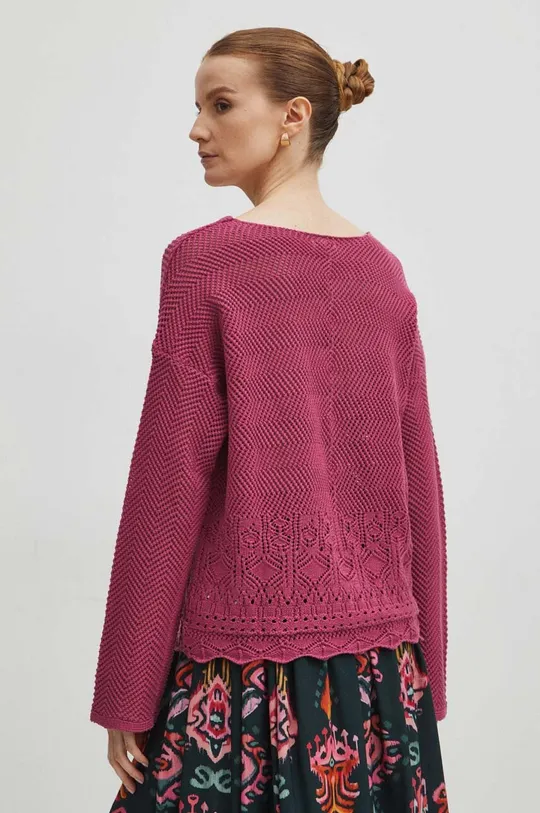 Sweter damski ażurowy kolor różowy 50 % Akryl, 50 % Bawełna