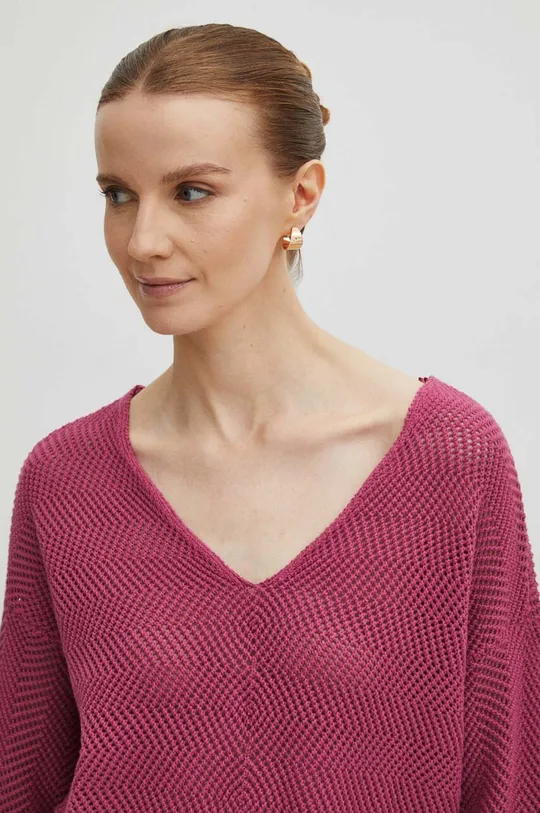 różowy Sweter damski ażurowy kolor różowy