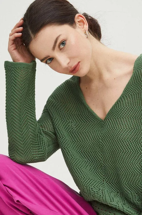 zielony Sweter damski ażurowy kolor zielony