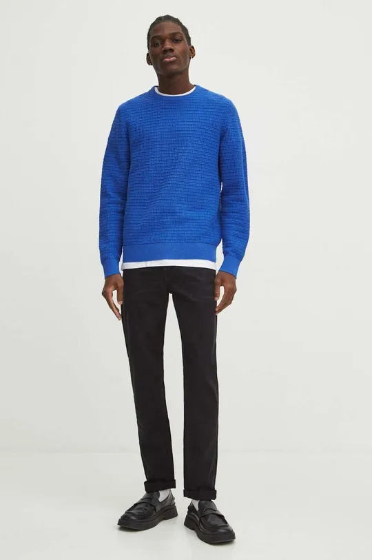 Sweter bawełniany męski z fakturą kolor niebieski niebieski