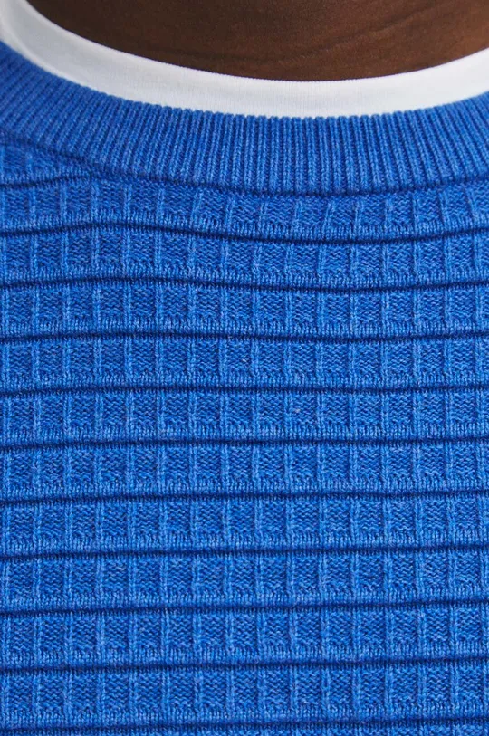 Sweter bawełniany męski z fakturą kolor niebieski Męski