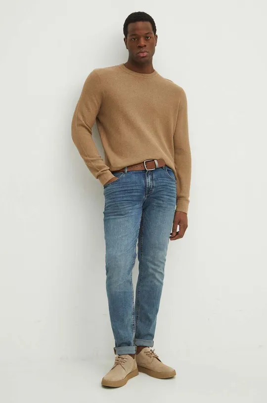 beżowy Sweter bawełniany męski z fakturą kolor beżowy Męski