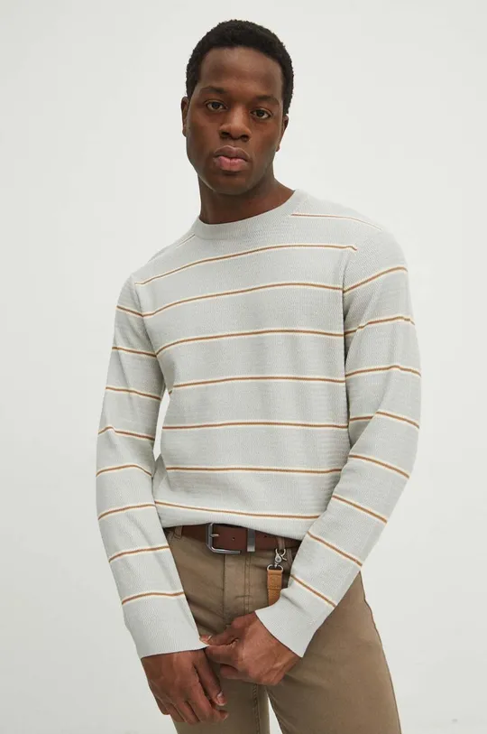 szary Sweter męski w pasy z fakturą kolor szary Męski