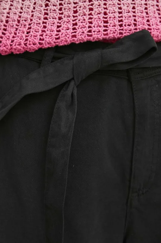 czarny Szorty damskie gładkie z wiązaniem w talii kolor czarny