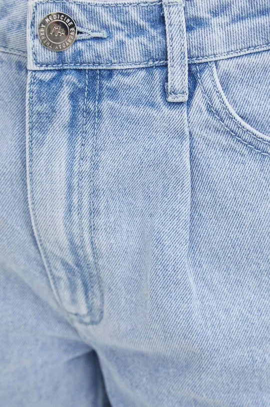 niebieski Szorty jeansowe damskie z efektem sprania kolor niebieski