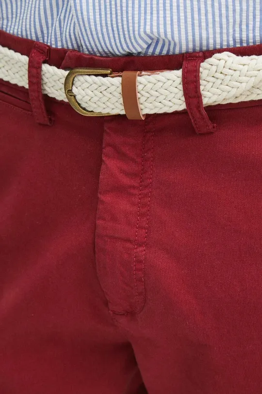 bordowy Szorty bawełniane męskie z domieszką elastanu z paskiem z fakturą kolor bordowy
