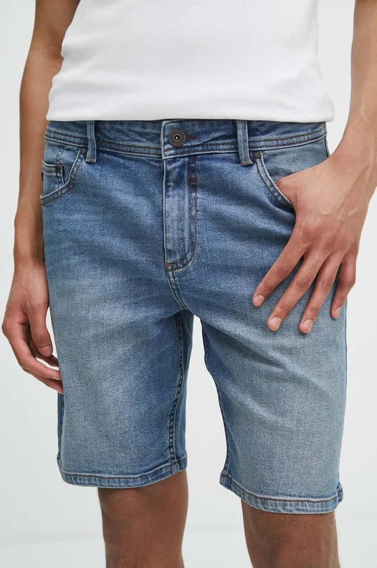 niebieski Szorty jeansowe męskie z efektem sprania kolor niebieski Męski