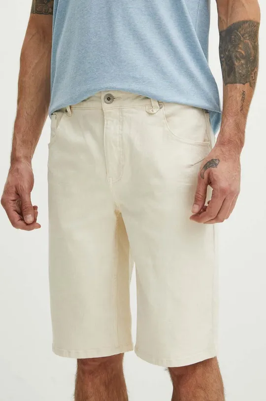 Szorty jeansowe męskie gładkie kolor beżowy beżowy