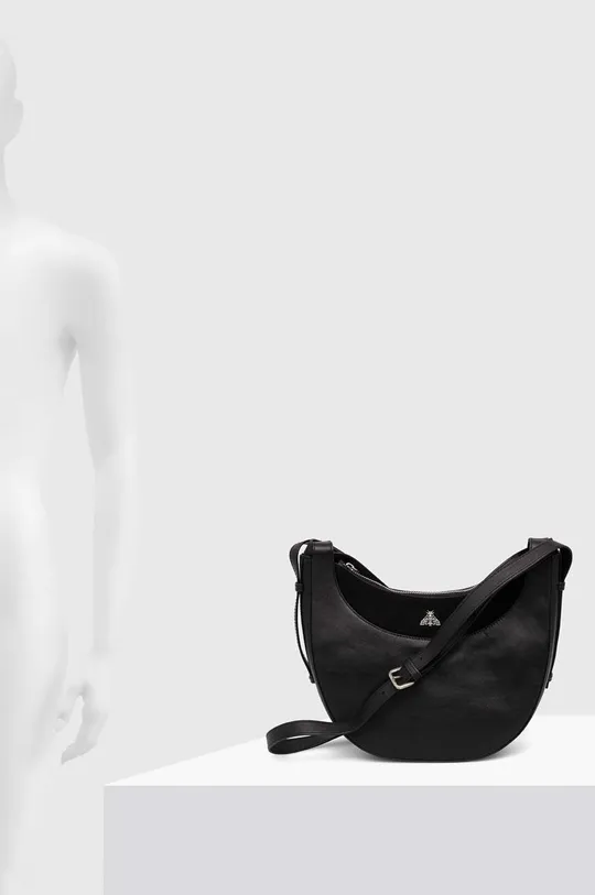 Kožená kabelka dámská se semišovým prvkem černá barva