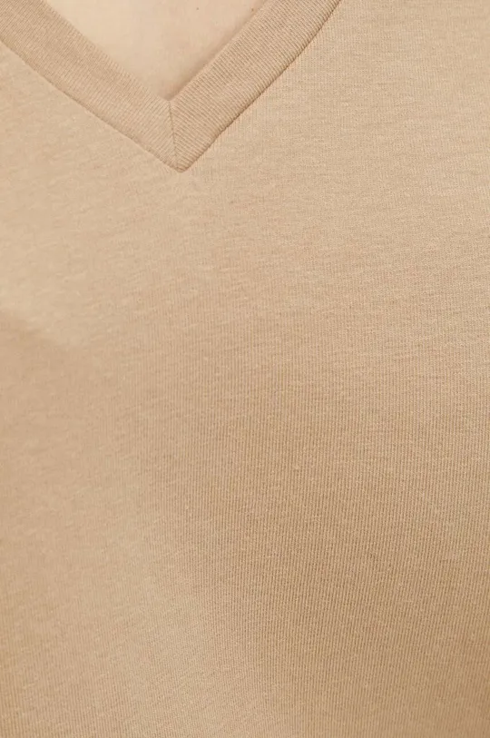 Bavlnené tričko dámske s prímesou elastanu béžová farba Dámsky