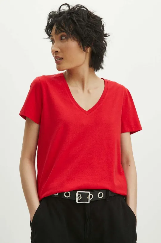 červená Bavlnené tričko dámske s prímesou elastanu červená farba