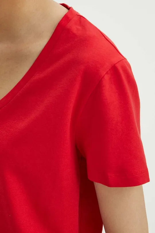 T-shirt bawełniany damski z domieszką elastanu kolor czerwony