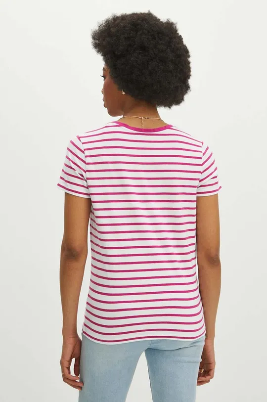 T-shirt bawełniany damski z domieszką elastanu kolor różowy 95 % Bawełna, 5 % Elastan