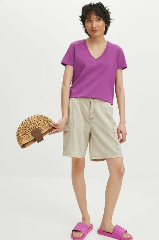 fialová Bavlnené tričko dámske s prímesou elastanu fialová farba Dámsky