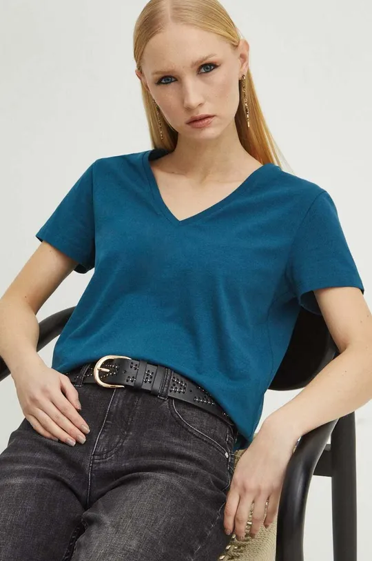 tyrkysová Bavlnené tričko dámske s prímesou elastanu zelená farba Dámsky