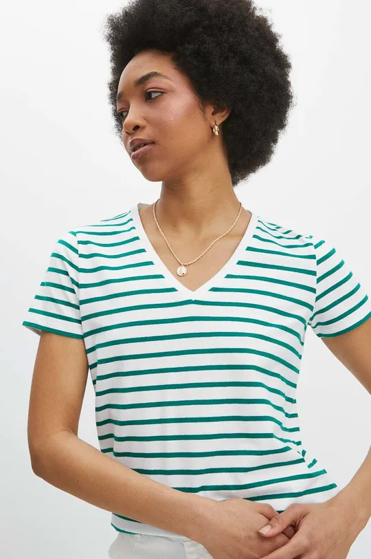 zelená Bavlnené tričko dámske s prímesou elastanu zelená farba