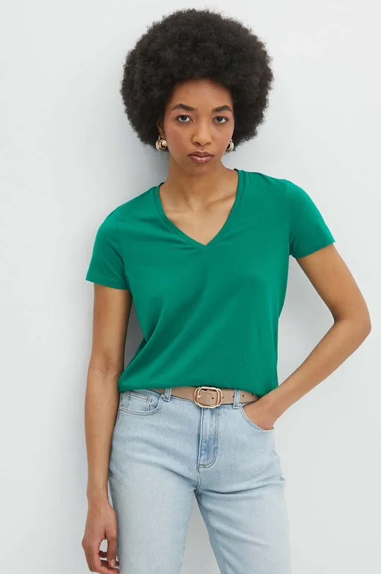 zelená Bavlnené tričko dámske s prímesou elastanu zelená farba