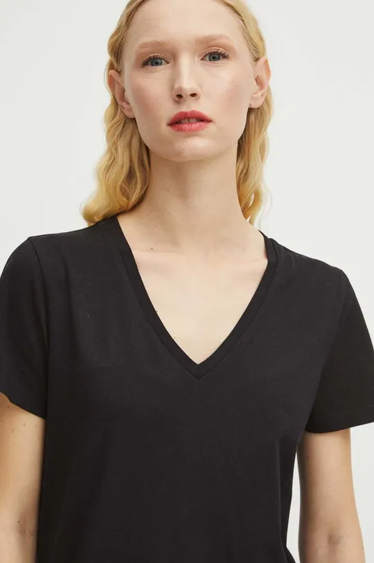 czarny T-shirt bawełniany damski z domieszką elastanu kolor czarny