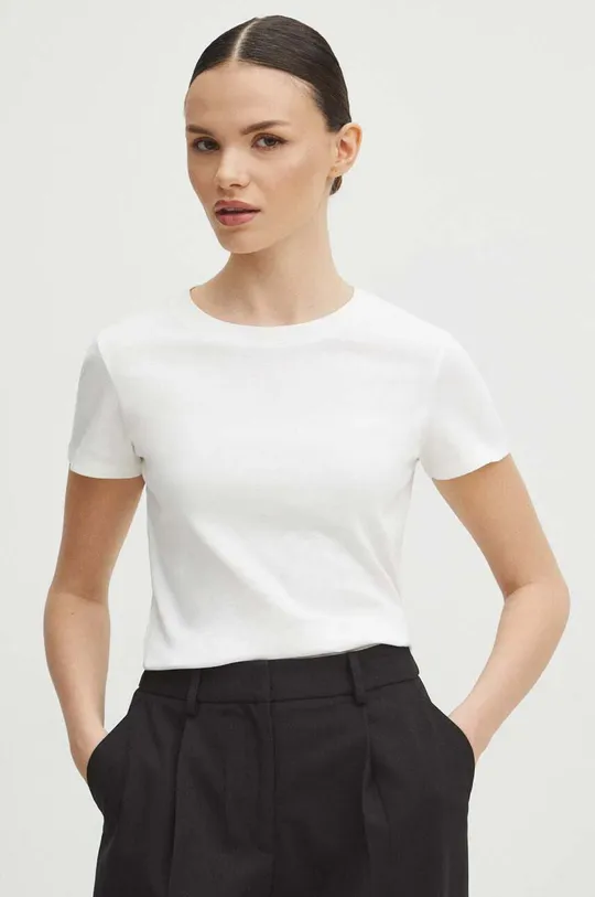 beżowy T-shirt bawełniany damski gładki kolor beżowy