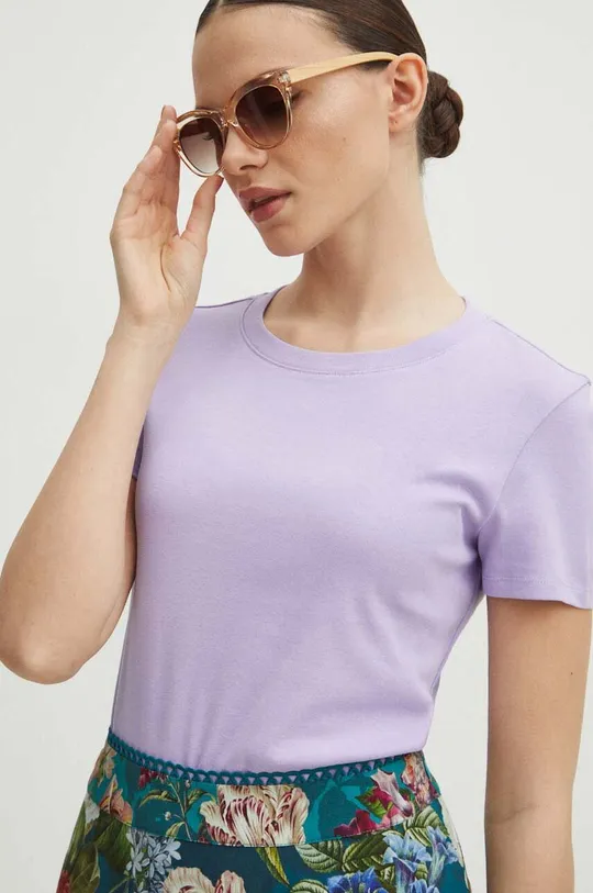 fioletowy T-shirt bawełniany damski kolor fioletowy Damski