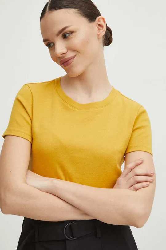 žltá Bavlnené tričko dámsky žltá farba
