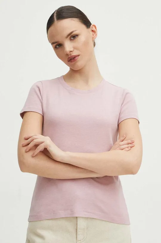 T-shirt bawełniany damski gładki kolor różowy różowy