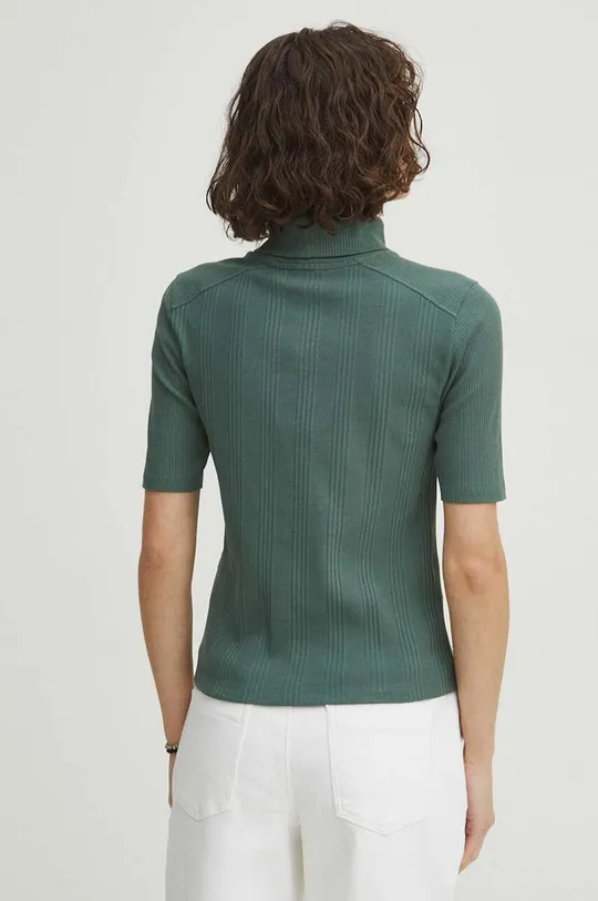 T-shirt bawełniany damski z domieszką elastanu prążkowany kolor zielony 95 % Bawełna, 5 % Elastan