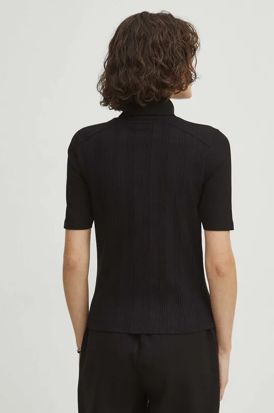 T-shirt bawełniany damski z domieszką elastanu prążkowany kolor czarny 95 % Bawełna, 5 % Elastan