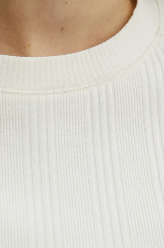Bavlnené tričko dámske s elastanom pruhované béžová farba Dámsky