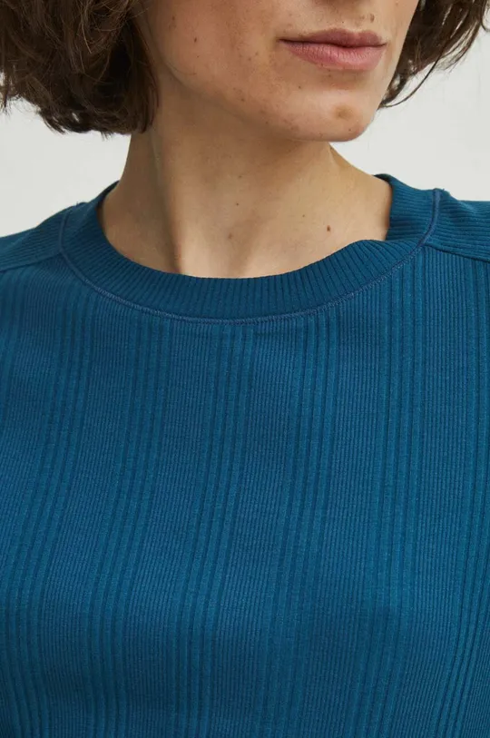 Bavlnené tričko dámske s elastanom pruhované tyrkysová farba Dámsky