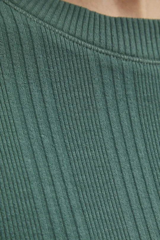 T-shirt bawełniany damski z domieszką elastanu prążkowany kolor zielony Damski